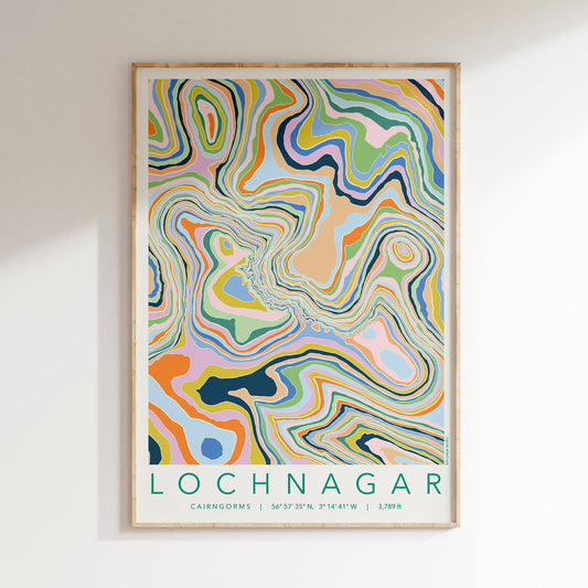 Lochnagar Colourful Topography Map Print