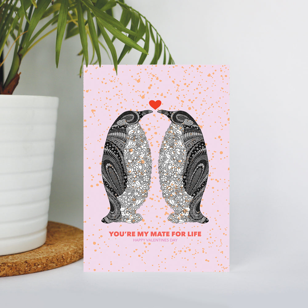Penguins "You're my mate for life" Valentines Day Card