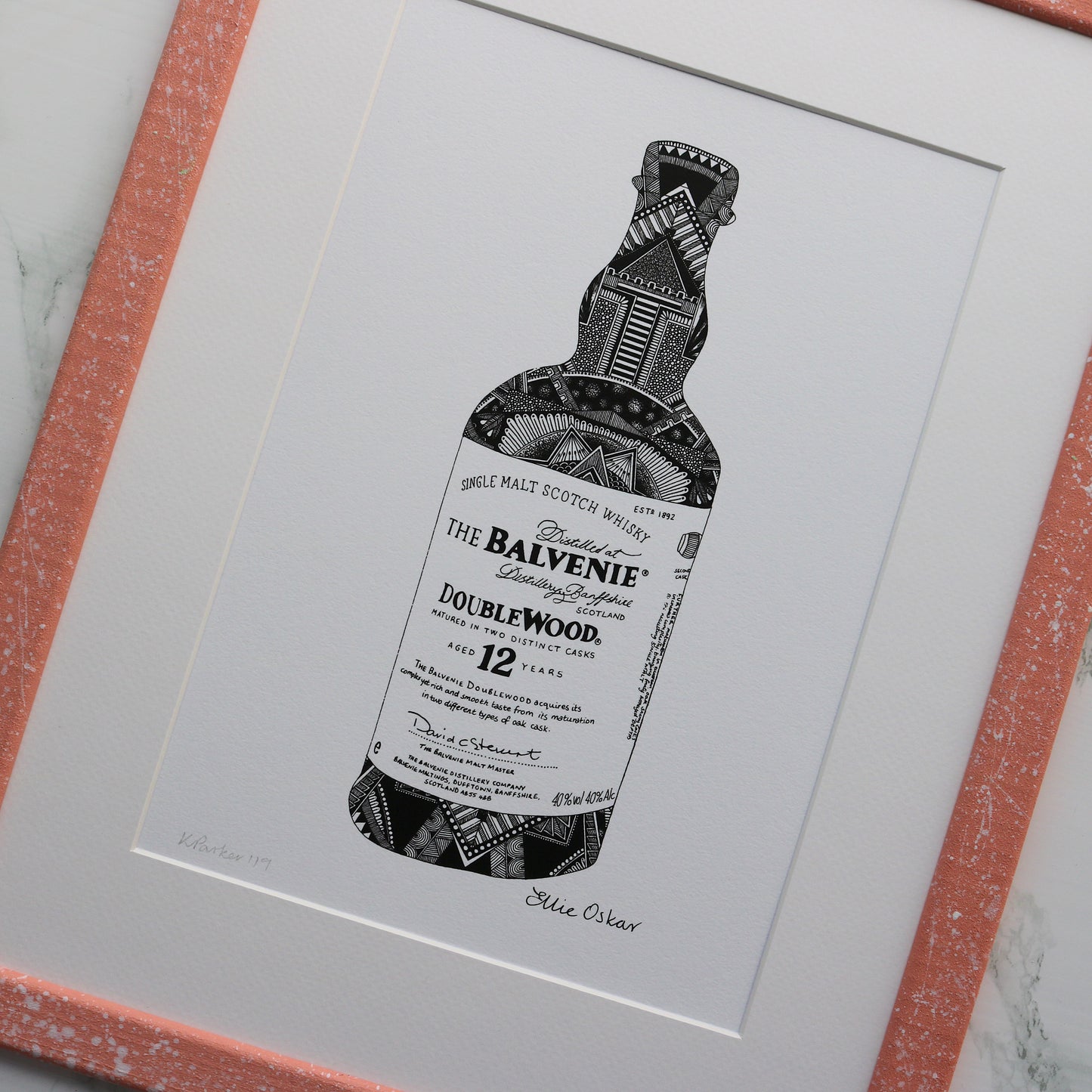 Balvenie whisky art print in black and white