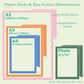 infographic of paper sizes and box frame dimensions by kilo papa studio