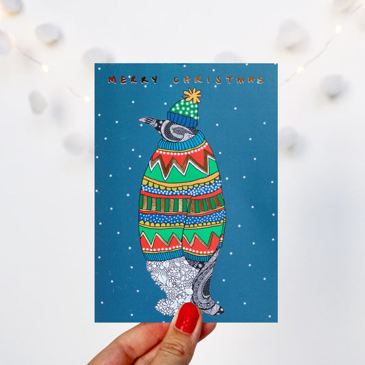 Penguin in Jumper Foiled Christmas Card