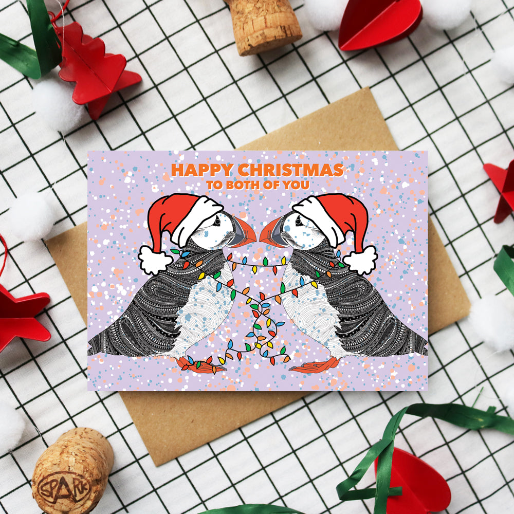 puffins-in-santa-hats-lilac-christmas-card