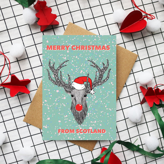 Stag's Head Colourful Christmas Card