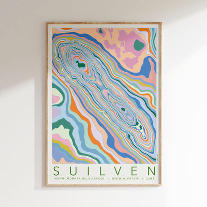 Suilven Colourful Topography Map Print