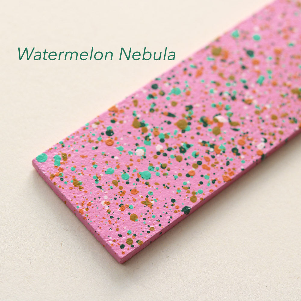 Sample paddle of Watermelon Nebula colour way for kilo papa studio's hand painted frames